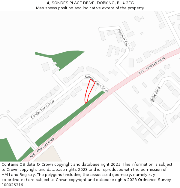 4, SONDES PLACE DRIVE, DORKING, RH4 3EG: Location map and indicative extent of plot