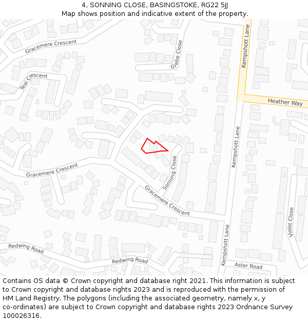 4, SONNING CLOSE, BASINGSTOKE, RG22 5JJ: Location map and indicative extent of plot