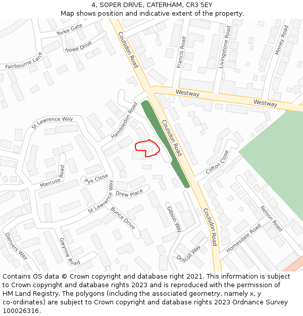 4, SOPER DRIVE, CATERHAM, CR3 5EY: Location map and indicative extent of plot