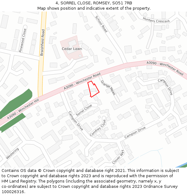 4, SORREL CLOSE, ROMSEY, SO51 7RB: Location map and indicative extent of plot