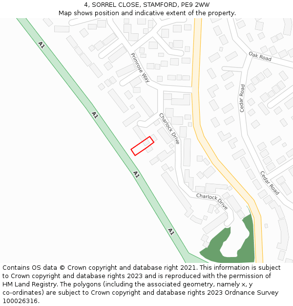 4, SORREL CLOSE, STAMFORD, PE9 2WW: Location map and indicative extent of plot