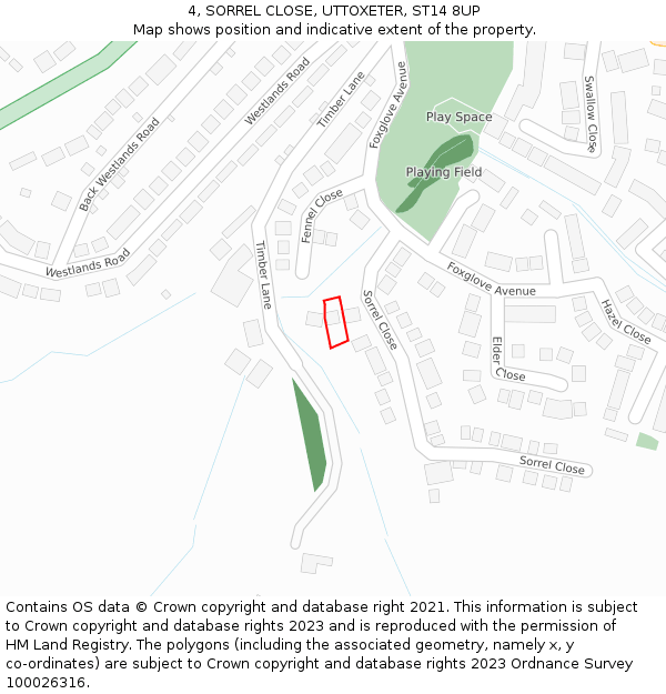 4, SORREL CLOSE, UTTOXETER, ST14 8UP: Location map and indicative extent of plot