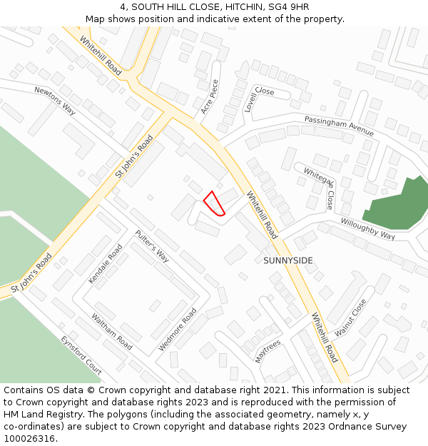 4, SOUTH HILL CLOSE, HITCHIN, SG4 9HR: Location map and indicative extent of plot