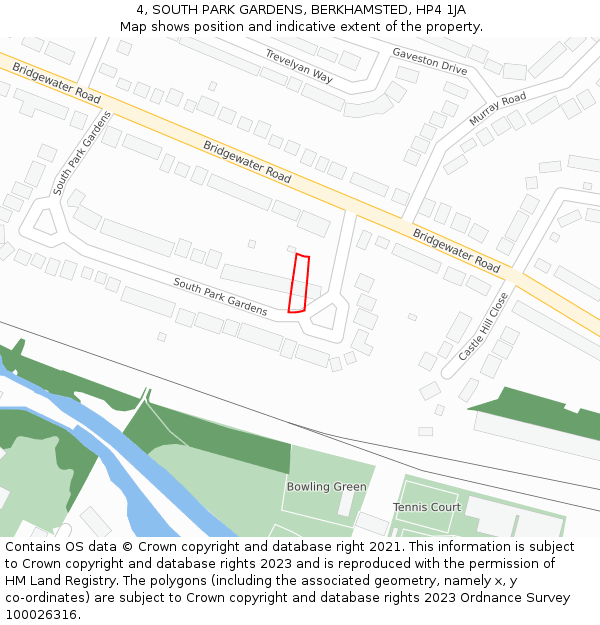 4, SOUTH PARK GARDENS, BERKHAMSTED, HP4 1JA: Location map and indicative extent of plot