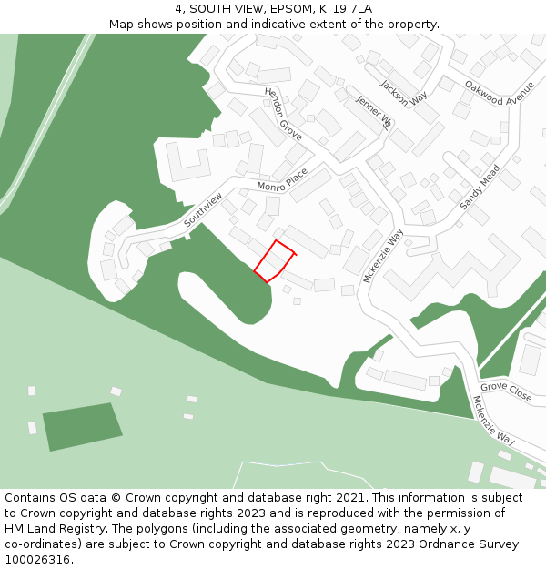 4, SOUTH VIEW, EPSOM, KT19 7LA: Location map and indicative extent of plot