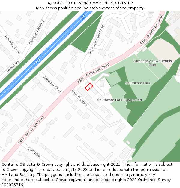 4, SOUTHCOTE PARK, CAMBERLEY, GU15 1JP: Location map and indicative extent of plot