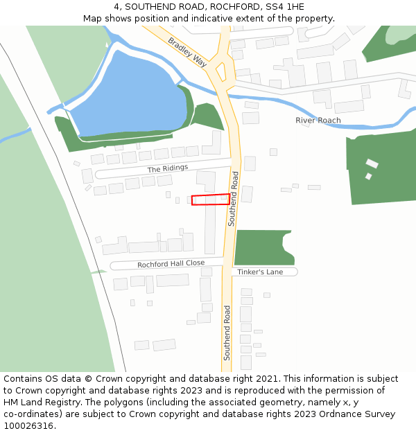 4, SOUTHEND ROAD, ROCHFORD, SS4 1HE: Location map and indicative extent of plot