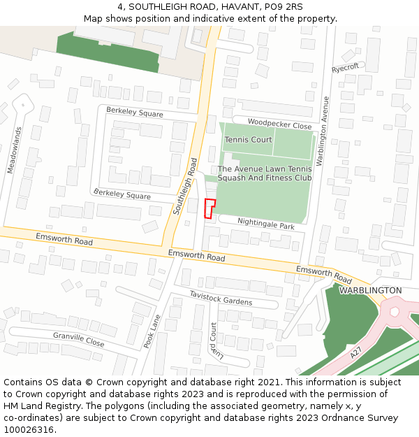 4, SOUTHLEIGH ROAD, HAVANT, PO9 2RS: Location map and indicative extent of plot