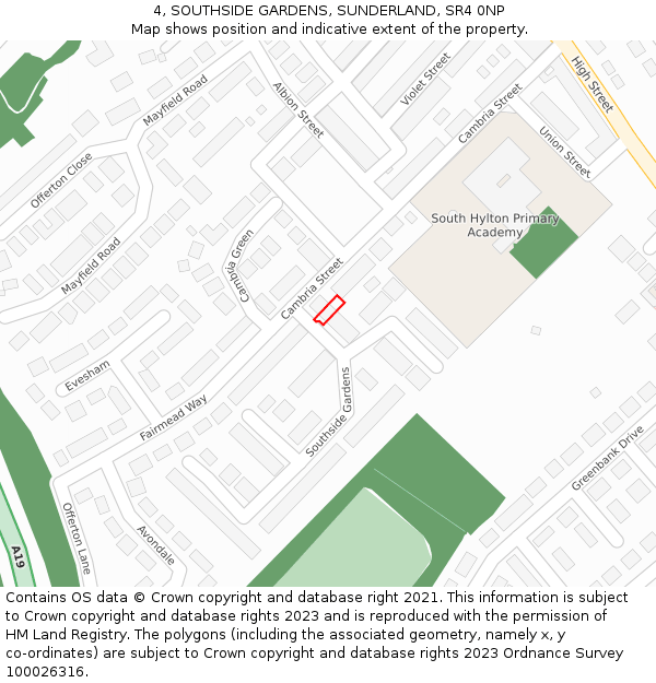 4, SOUTHSIDE GARDENS, SUNDERLAND, SR4 0NP: Location map and indicative extent of plot
