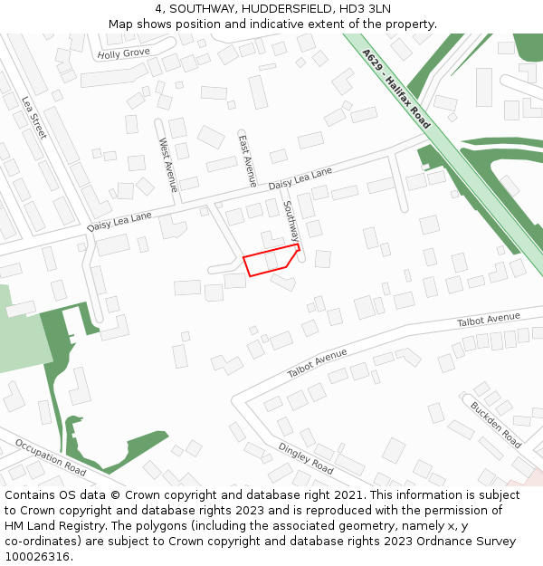 4, SOUTHWAY, HUDDERSFIELD, HD3 3LN: Location map and indicative extent of plot