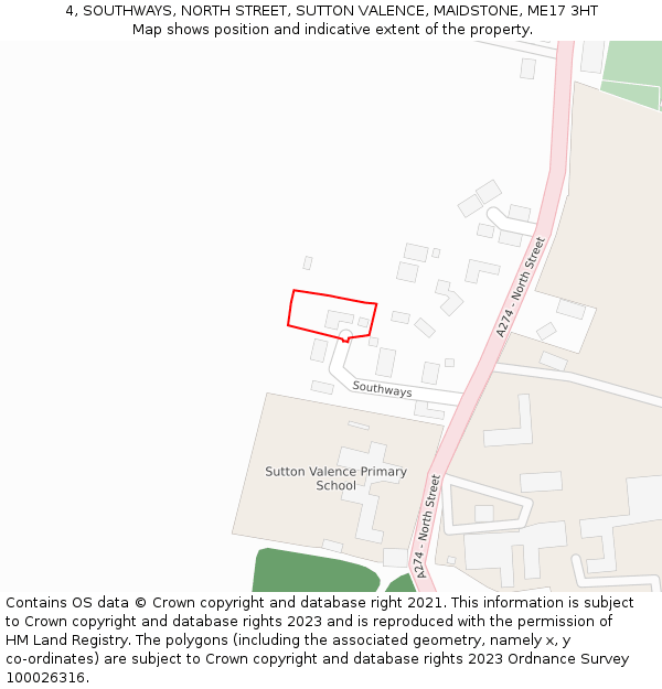 4, SOUTHWAYS, NORTH STREET, SUTTON VALENCE, MAIDSTONE, ME17 3HT: Location map and indicative extent of plot