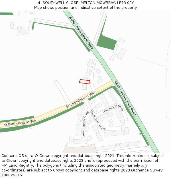 4, SOUTHWELL CLOSE, MELTON MOWBRAY, LE13 0PY: Location map and indicative extent of plot