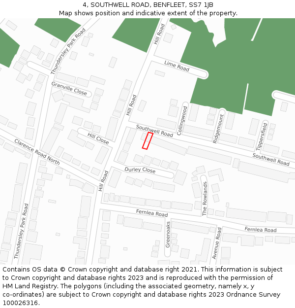 4, SOUTHWELL ROAD, BENFLEET, SS7 1JB: Location map and indicative extent of plot