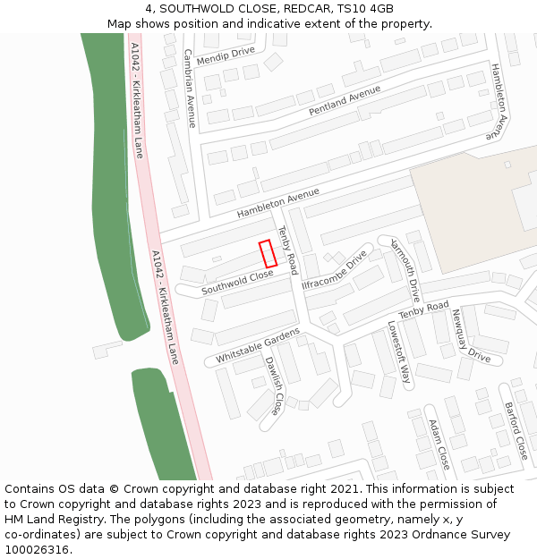 4, SOUTHWOLD CLOSE, REDCAR, TS10 4GB: Location map and indicative extent of plot