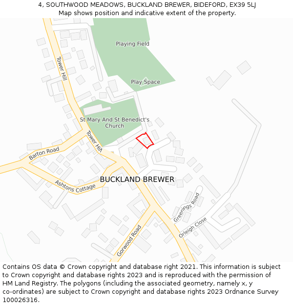 4, SOUTHWOOD MEADOWS, BUCKLAND BREWER, BIDEFORD, EX39 5LJ: Location map and indicative extent of plot