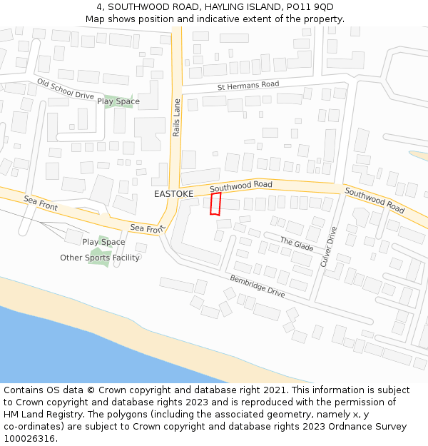 4, SOUTHWOOD ROAD, HAYLING ISLAND, PO11 9QD: Location map and indicative extent of plot