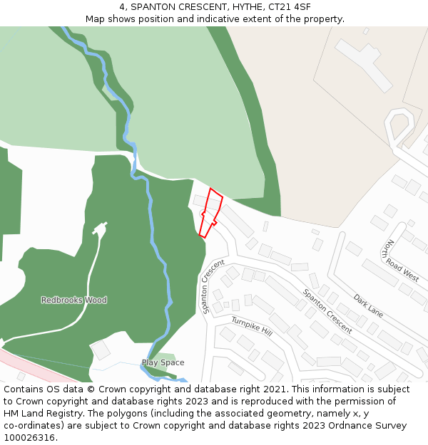 4, SPANTON CRESCENT, HYTHE, CT21 4SF: Location map and indicative extent of plot