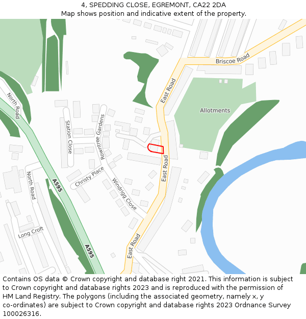 4, SPEDDING CLOSE, EGREMONT, CA22 2DA: Location map and indicative extent of plot