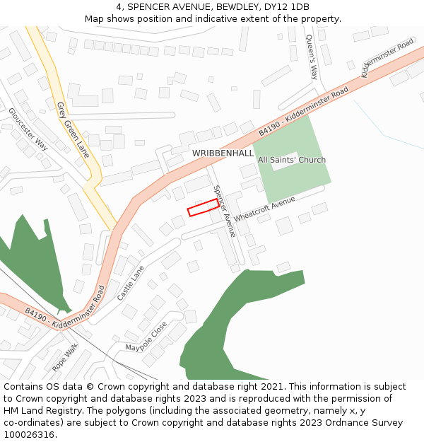4, SPENCER AVENUE, BEWDLEY, DY12 1DB: Location map and indicative extent of plot
