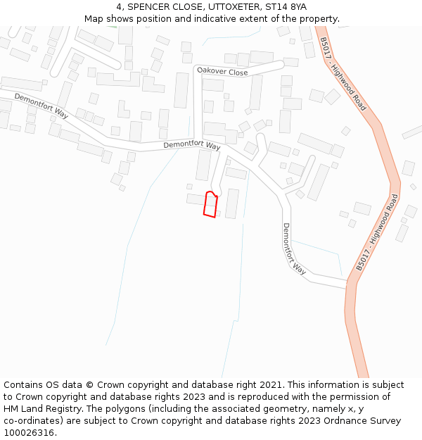 4, SPENCER CLOSE, UTTOXETER, ST14 8YA: Location map and indicative extent of plot