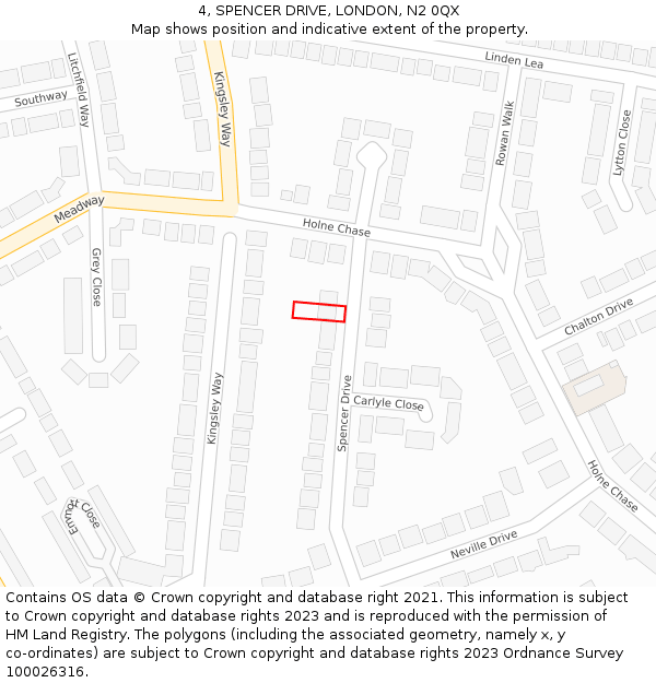 4, SPENCER DRIVE, LONDON, N2 0QX: Location map and indicative extent of plot