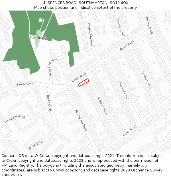 4, SPENCER ROAD, SOUTHAMPTON, SO19 6QX: Location map and indicative extent of plot