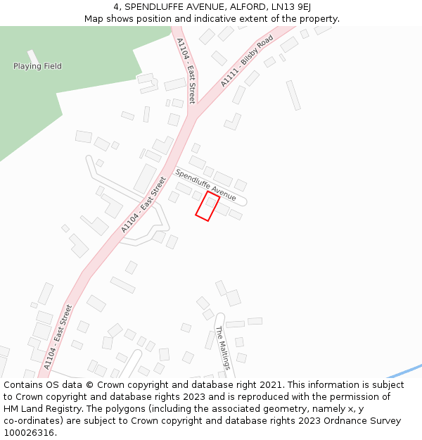 4, SPENDLUFFE AVENUE, ALFORD, LN13 9EJ: Location map and indicative extent of plot