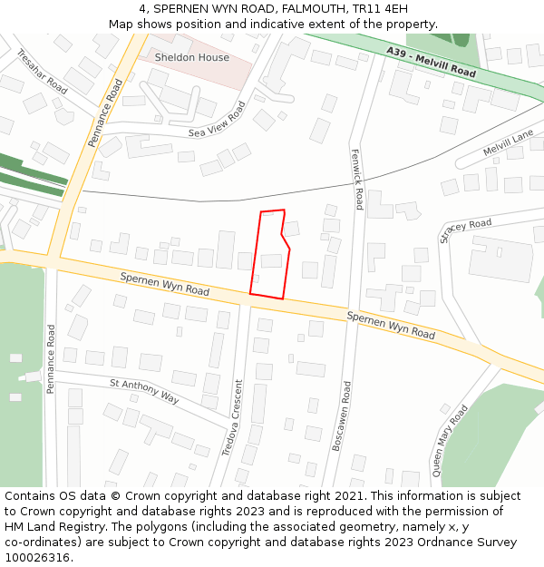 4, SPERNEN WYN ROAD, FALMOUTH, TR11 4EH: Location map and indicative extent of plot