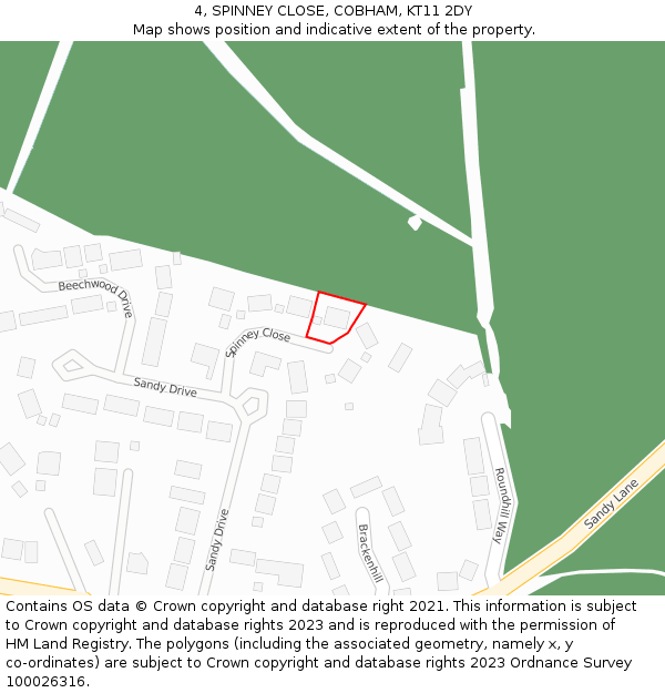 4, SPINNEY CLOSE, COBHAM, KT11 2DY: Location map and indicative extent of plot