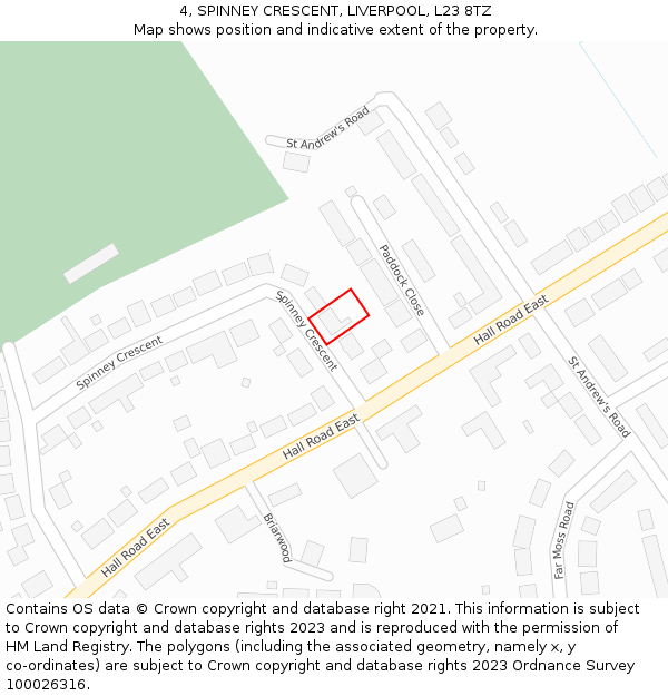 4, SPINNEY CRESCENT, LIVERPOOL, L23 8TZ: Location map and indicative extent of plot