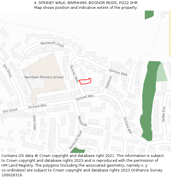 4, SPINNEY WALK, BARNHAM, BOGNOR REGIS, PO22 0HR: Location map and indicative extent of plot