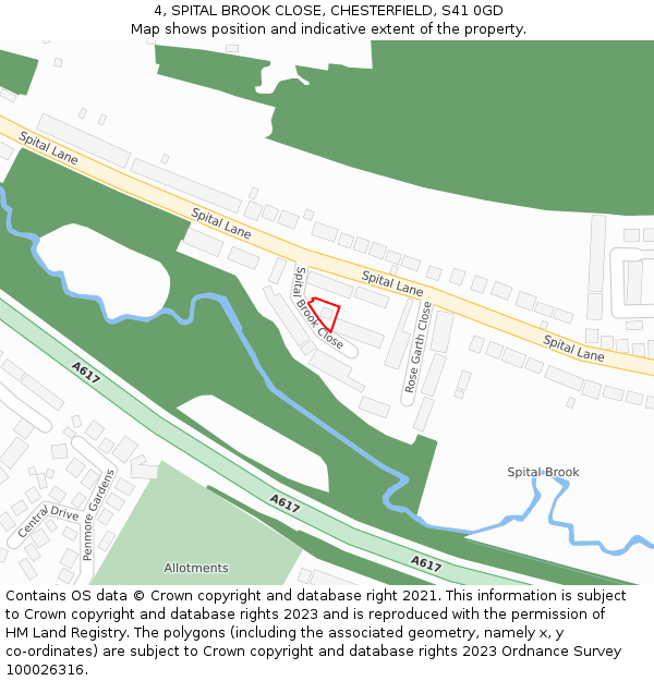 4, SPITAL BROOK CLOSE, CHESTERFIELD, S41 0GD: Location map and indicative extent of plot