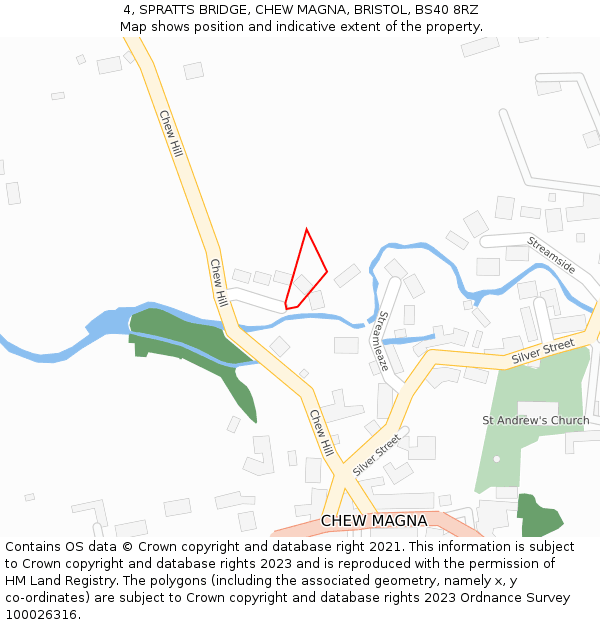 4, SPRATTS BRIDGE, CHEW MAGNA, BRISTOL, BS40 8RZ: Location map and indicative extent of plot
