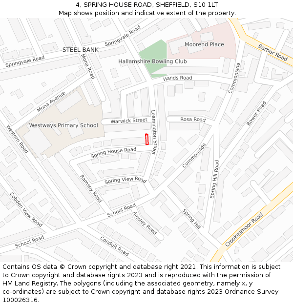4, SPRING HOUSE ROAD, SHEFFIELD, S10 1LT: Location map and indicative extent of plot