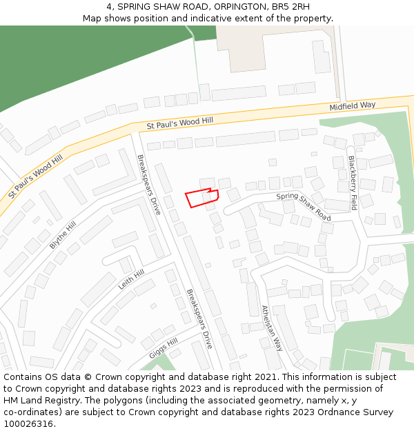 4, SPRING SHAW ROAD, ORPINGTON, BR5 2RH: Location map and indicative extent of plot