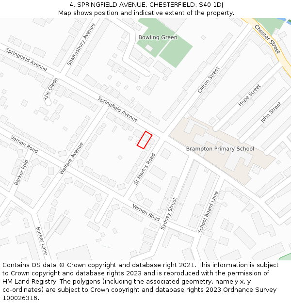 4, SPRINGFIELD AVENUE, CHESTERFIELD, S40 1DJ: Location map and indicative extent of plot