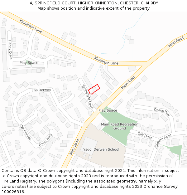 4, SPRINGFIELD COURT, HIGHER KINNERTON, CHESTER, CH4 9BY: Location map and indicative extent of plot