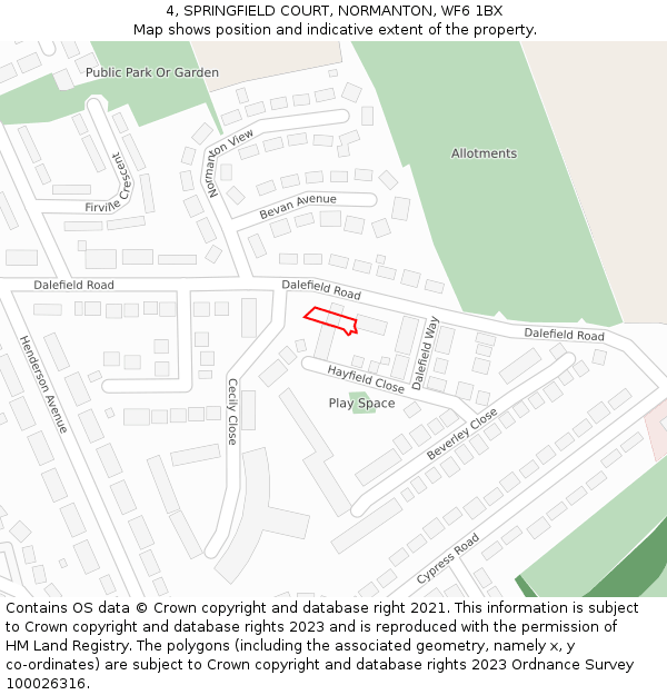 4, SPRINGFIELD COURT, NORMANTON, WF6 1BX: Location map and indicative extent of plot