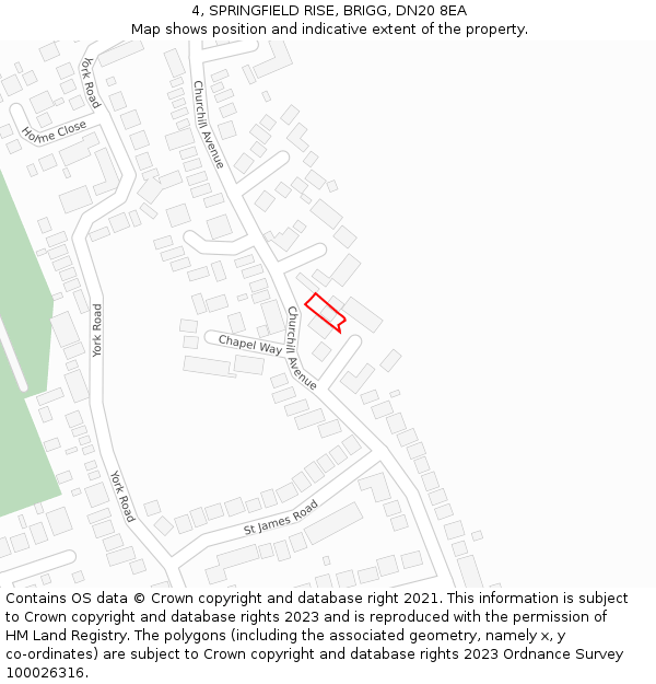 4, SPRINGFIELD RISE, BRIGG, DN20 8EA: Location map and indicative extent of plot