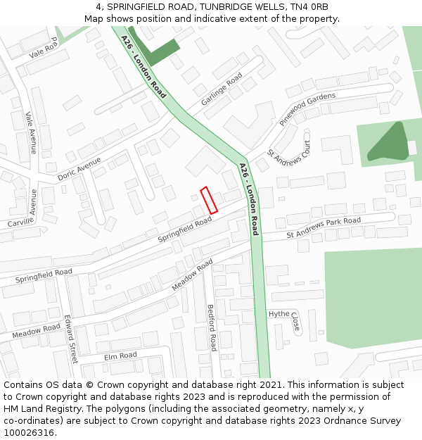 4, SPRINGFIELD ROAD, TUNBRIDGE WELLS, TN4 0RB: Location map and indicative extent of plot