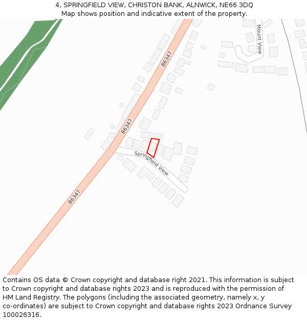 4, SPRINGFIELD VIEW, CHRISTON BANK, ALNWICK, NE66 3DQ: Location map and indicative extent of plot