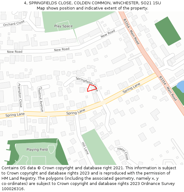 4, SPRINGFIELDS CLOSE, COLDEN COMMON, WINCHESTER, SO21 1SU: Location map and indicative extent of plot