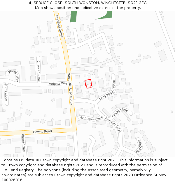 4, SPRUCE CLOSE, SOUTH WONSTON, WINCHESTER, SO21 3EG: Location map and indicative extent of plot