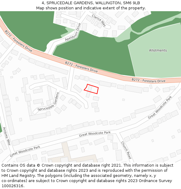 4, SPRUCEDALE GARDENS, WALLINGTON, SM6 9LB: Location map and indicative extent of plot