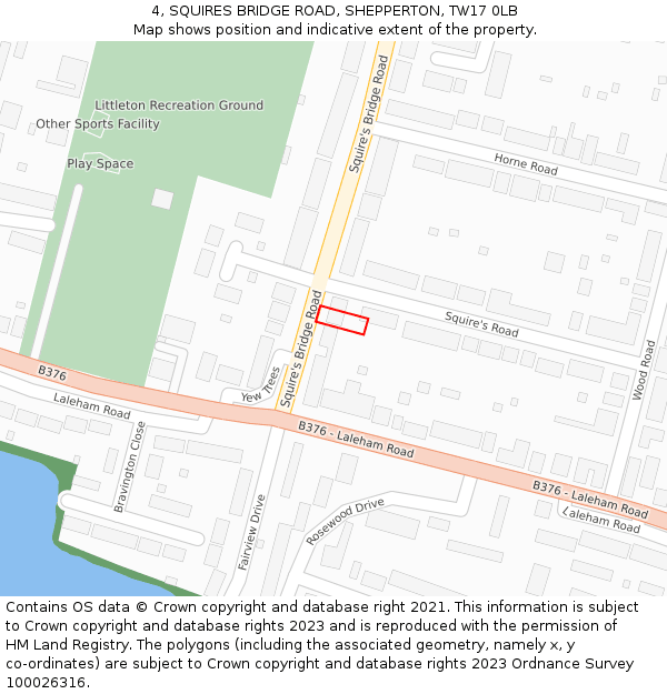 4, SQUIRES BRIDGE ROAD, SHEPPERTON, TW17 0LB: Location map and indicative extent of plot