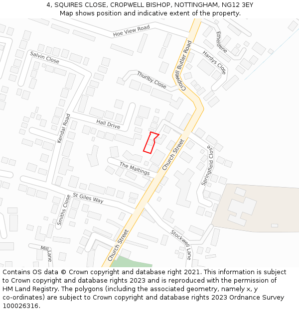 4, SQUIRES CLOSE, CROPWELL BISHOP, NOTTINGHAM, NG12 3EY: Location map and indicative extent of plot