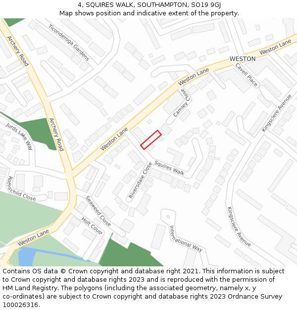 4, SQUIRES WALK, SOUTHAMPTON, SO19 9GJ: Location map and indicative extent of plot