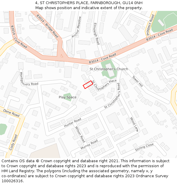 4, ST CHRISTOPHERS PLACE, FARNBOROUGH, GU14 0NH: Location map and indicative extent of plot