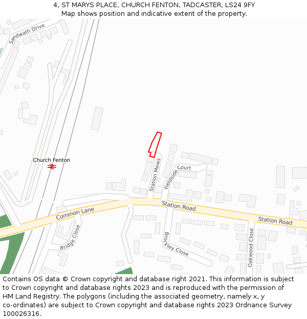 4, ST MARYS PLACE, CHURCH FENTON, TADCASTER, LS24 9FY: Location map and indicative extent of plot
