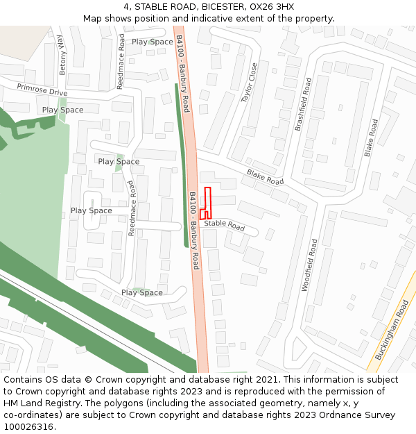 4, STABLE ROAD, BICESTER, OX26 3HX: Location map and indicative extent of plot